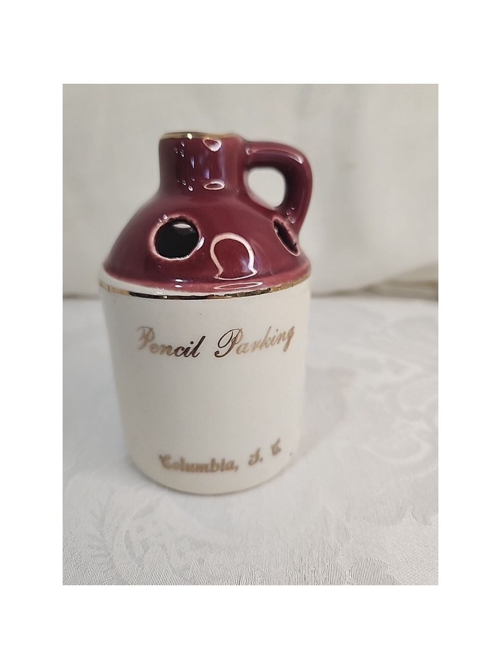 Columbia S.C. Pencil Parking Moonshine Jug Handmade Pen And Pencil Holder, EUC